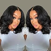 Douyin Wear and Go Glueless Wigs Human Hair Pre Plucked Pre Cut Body Wave 2x6 Hd Lace Closure 12 Inch Drawstring Middle Part Bob Wig Human Hair Short 180 Dentisty Lace Front Wigs for Black Women