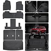 ASINRI Floor Mats & Trunk Mat & Backrest Mat for 2021-2024 2025 Chevrolet Chevy Tahoe 7 Seats (2 Row Bucket Seat)/GMC Yukon(Not Fit Yukon XL), TPE Car Floor Liners Cargo Liner with Backrest Set