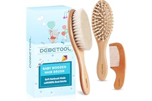 DEBETOOL Baby Hair Brush and Comb Set for Newborns & Toddlers - Wooden Baby Brush Set With Soft Goat Bristle and Toddler Comb, Ideal for Cradle Cap