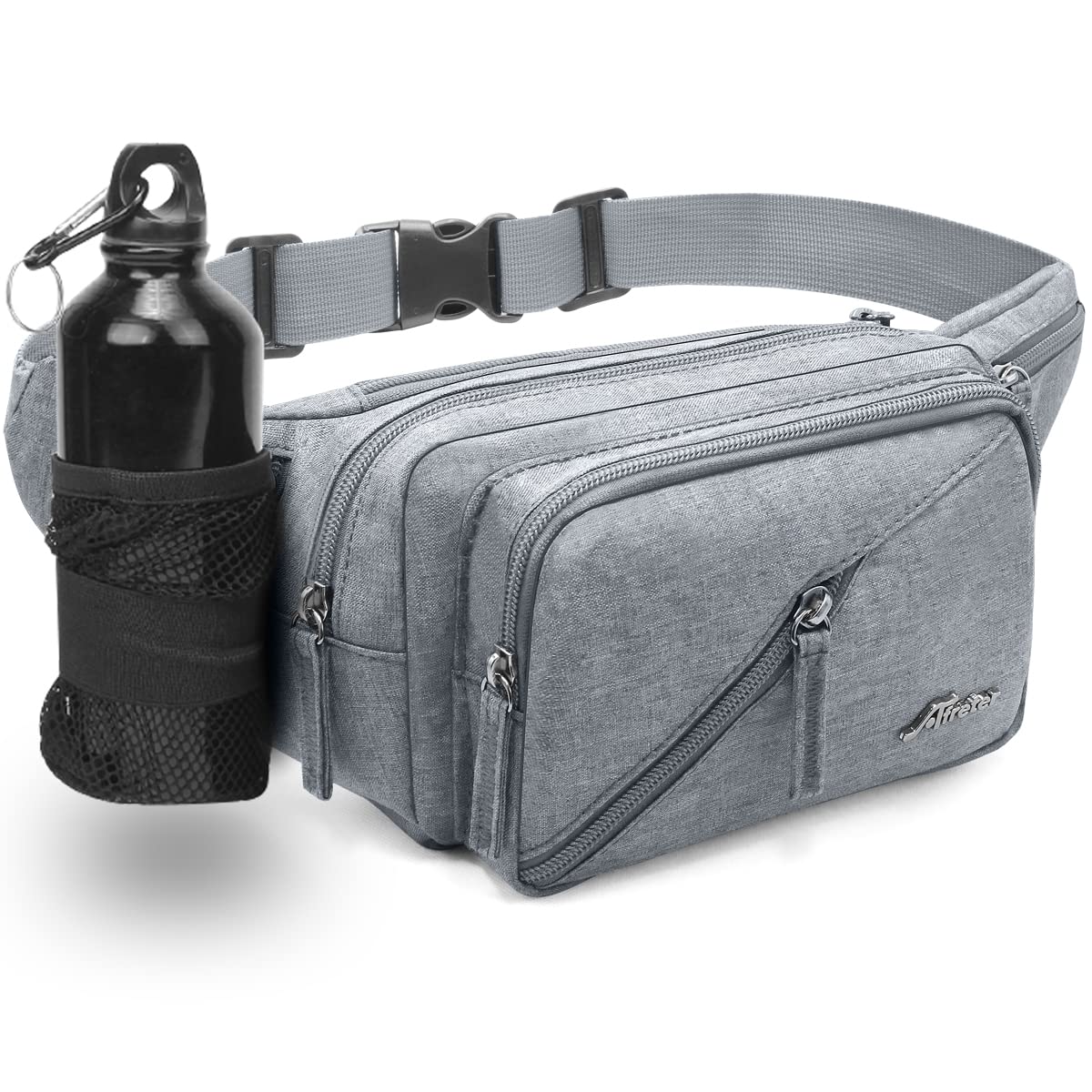REETEE Hiking Waist Pack Bum Bag Waterproof Waist Bag with Bottle Holder Sports Fanny Packs for Running Travel Cycling Outdoor Sport Men and Women Hip Pouch Bag(Grey)