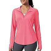MAGCOMSEN Women's Long Sleeve Shirts Sun Protection Half 1/2 Zip Pullover Rash Guard Quick Dry Hiking Golf Workout Tops