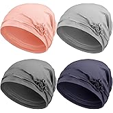 Geyoga 4 Pcs Chemo Turban Headwear for Women Slouchy Soft Chemo Cancer Hats Winter Warm Elastic Sleep Cap with Flower Design