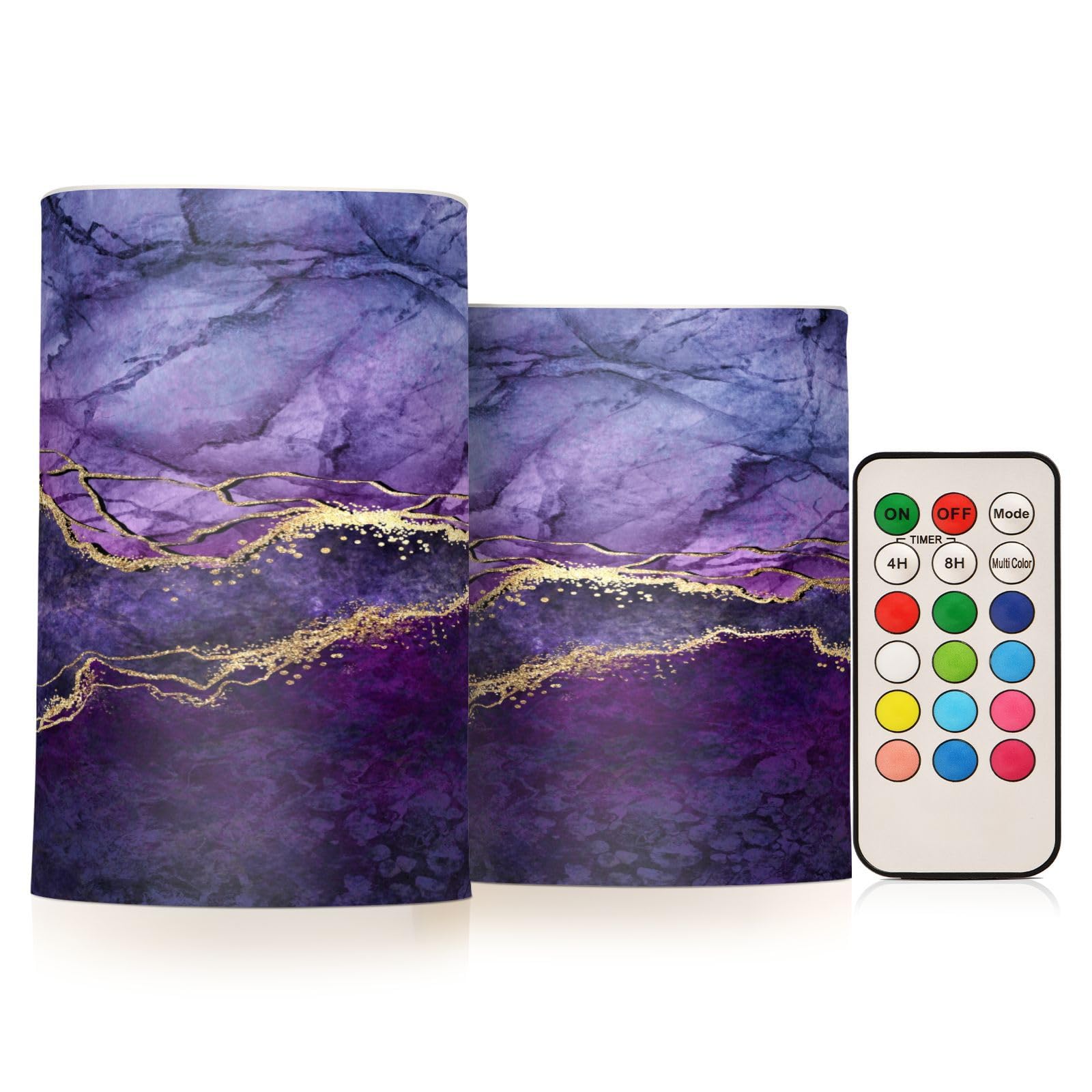 Photo 1 of ***(MAJOR DAMAGE/ SEE NOTES)***BOENLE Flickering Flameless Candles, Purple Marble with Golden Veins LED Candles with Remote Timer, Set of 2 Battery Operated Candle for Valentine Wedding Birthday