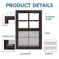 2 Pack 14" x 21" Brown Shed Window with Tempered