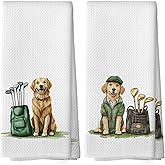 Mcehtle Golden Retriever Golfing Kitchen Towels Set of 2, Dog Gifts for Golf Lovers, Funny Kitchen Stuff, Sports Gifts, Pet Golf Club Decorative Tea Towels Dish Towel, 16x24 Inch