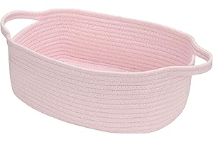 QiANBiRD Small Woven Cotton Rope Basket Cute Baby Gift Baskets Empty Decorative Storage for Organizing Shelves Closet Baby Nursery Basket Bin Toy Storage Basket Organizer 13.7"x10.2"x5" Pink Easter