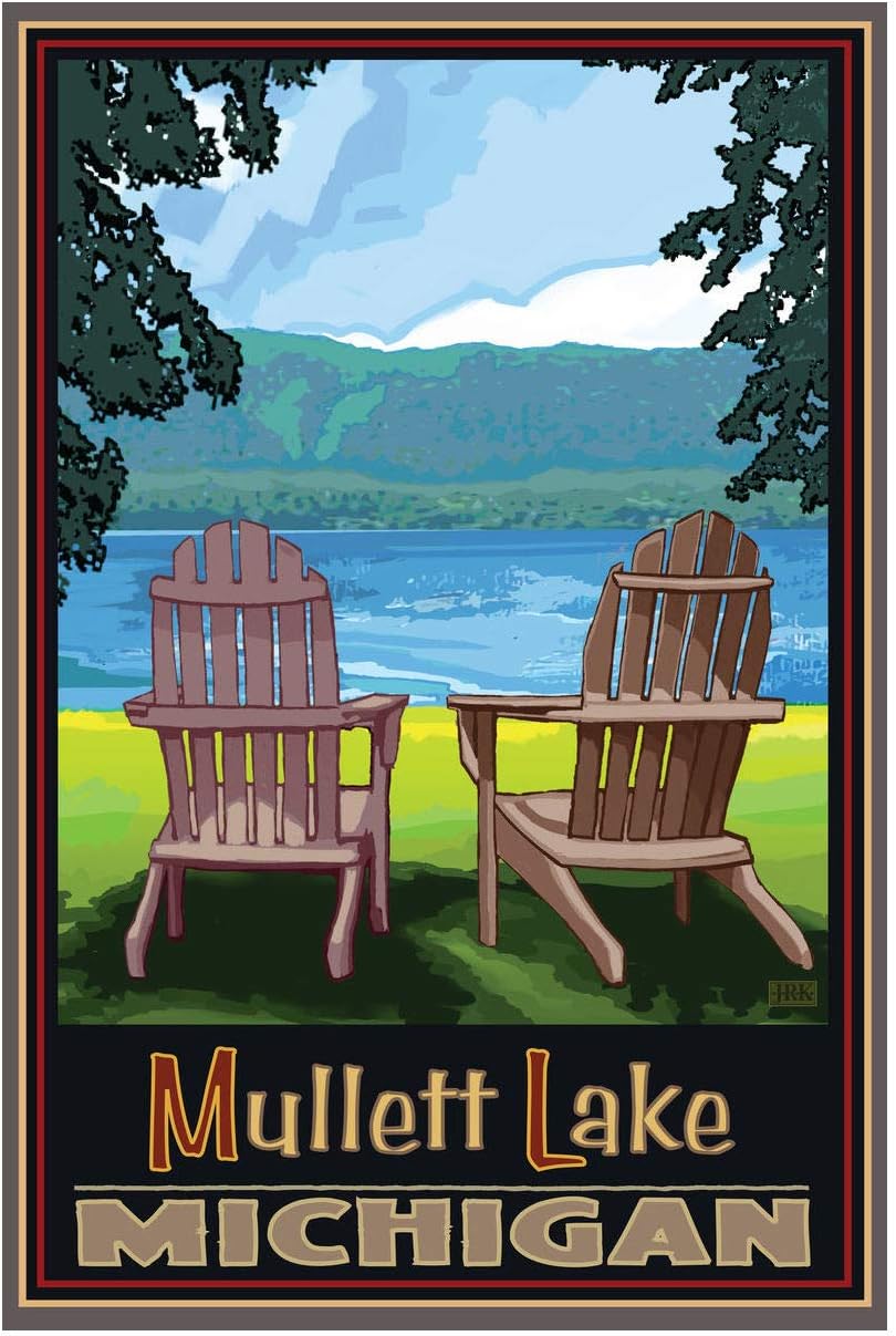 sunset outdoor living dallas oregon on Amazon Com Mullett Lake Michigan Adirondack Chairs Lake Giclee Art Print Poster From Alla Prima Painting By Artist Joanne Kollman 12 X 18 Posters Prints
