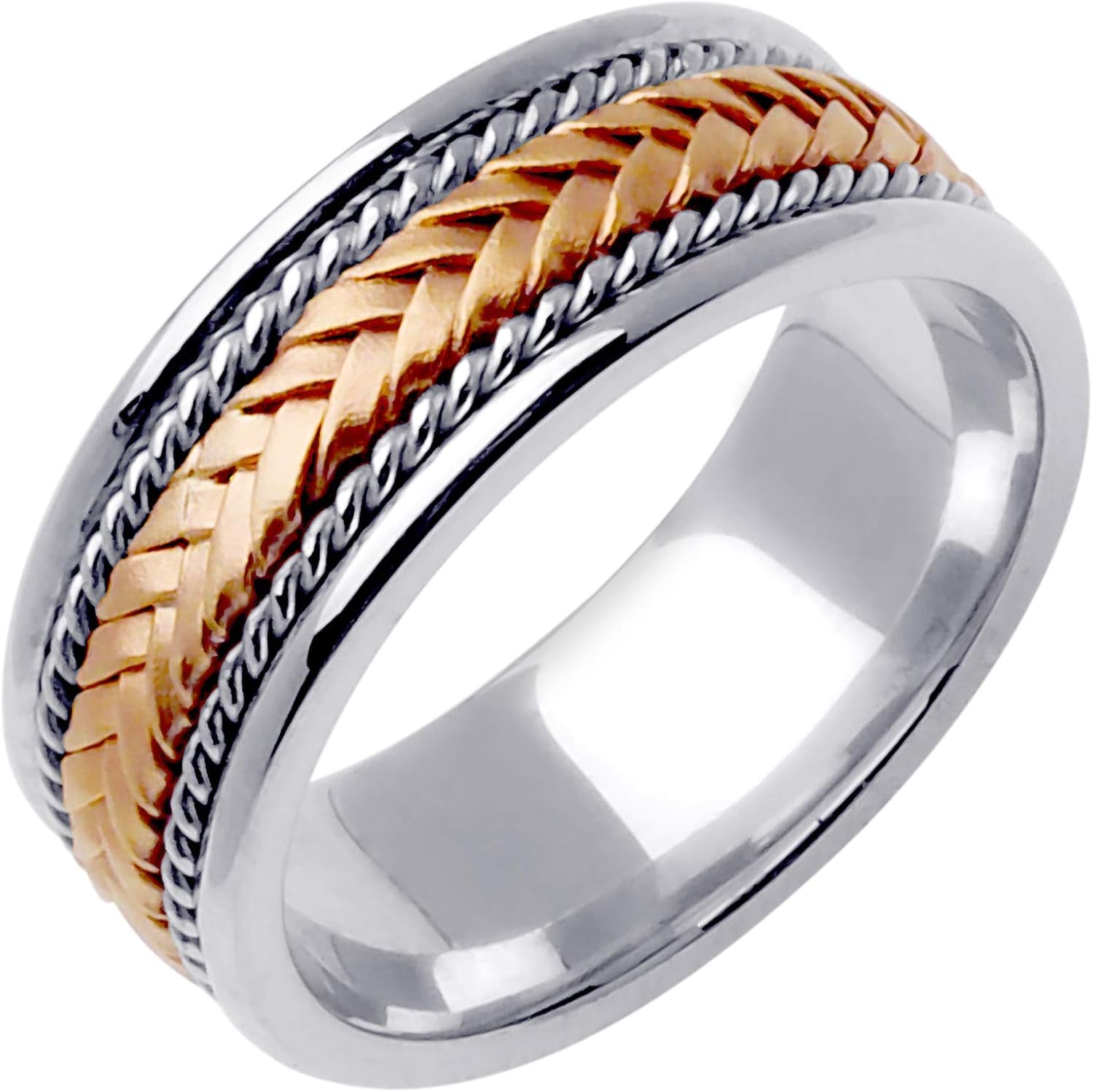 Two Tone Platinum and 18K Rose Gold Braided Basket Weave Men's Comfort