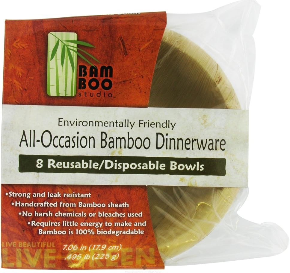 Bamboo Studio 7-Inch Round Bowl, 13-Ounce, 8-Pack, Natural Color