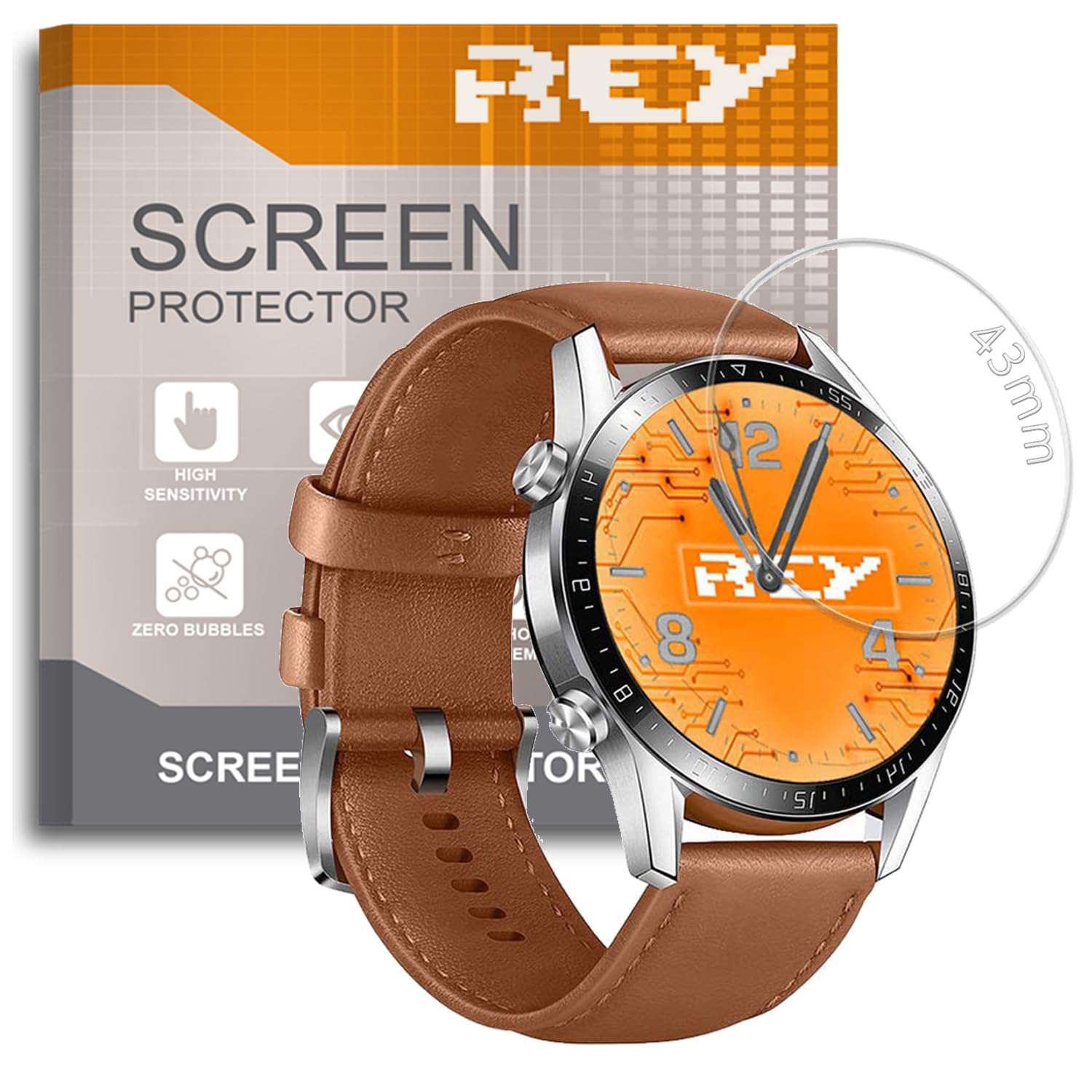 REY [Pack of 3] Tempered Glass for Universal Watch 43 mm, Premium Screen Protector