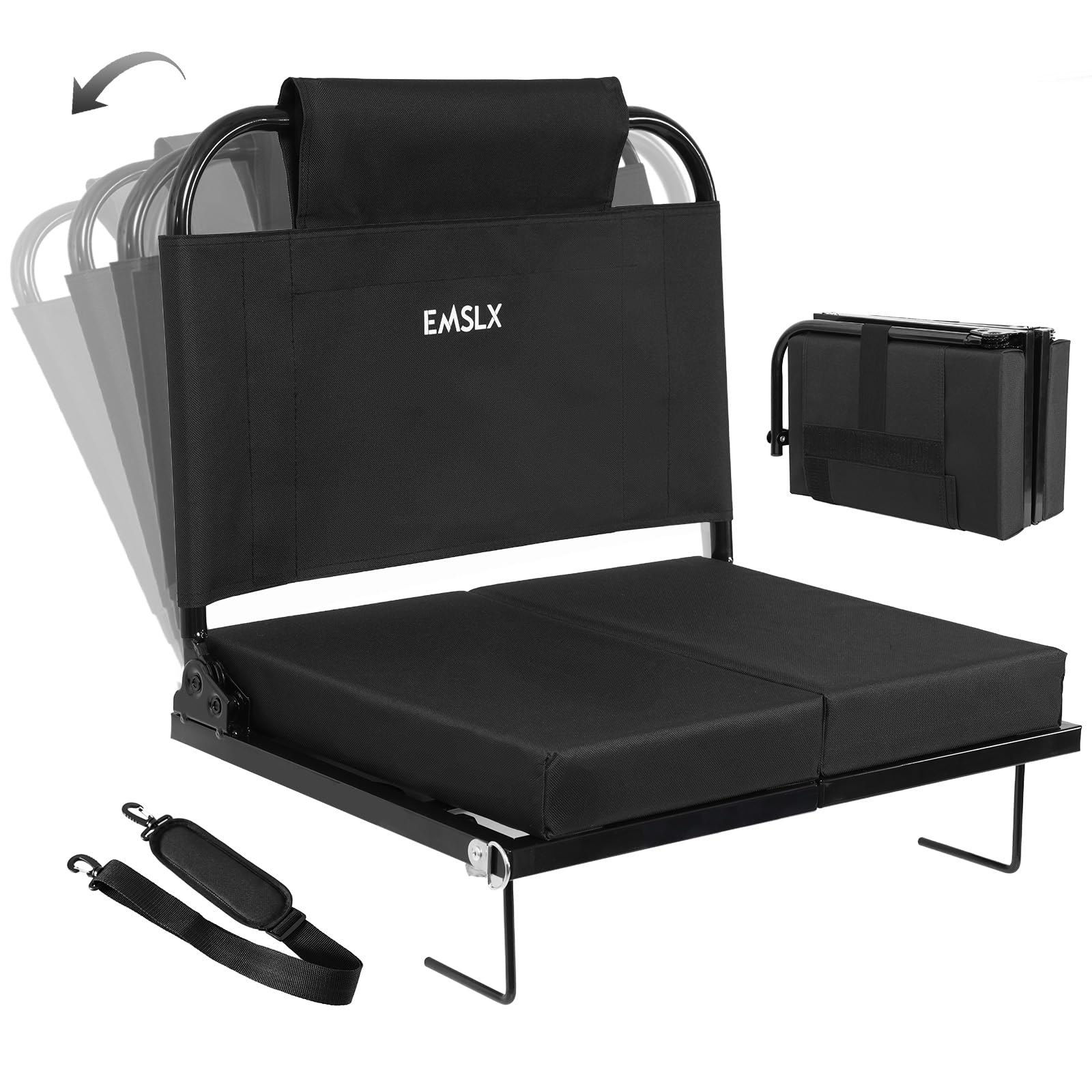 Photo 1 of Emslx Stadium Seats with Back Support Bleacher Chairs with Back and Cushion, Bleacher Seat with Adjustable Backrest and Portable Folding Cushion for Sports Events