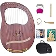 Lyre Harp, 16 Strings Mahogany Solid Wood Metal String Adult/Child Musical Instrument, With Tuning Wrench Pick, Black Gig Bag, and Music Tutorial for Beginner Instrument Lovers (coffee color)