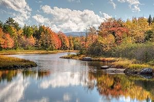 Maine River with Colorful Fall Foliage Photo Photograph Cool Wall Decor Art Print Poster 36x24