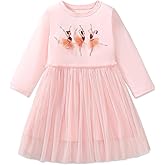 FreeLu Girls' Cotton Casual Longsleeve Party Dresses Special Occasion Cartoon Print Dress 2-7Y