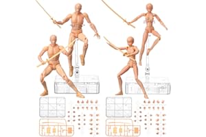 Meooeck 4 Sets Action Figures PVC Body Artists Model posable Drawing Mannequin for Painting, Sketching, Collection Gifts, Home Office Desk Decoration(Beige)