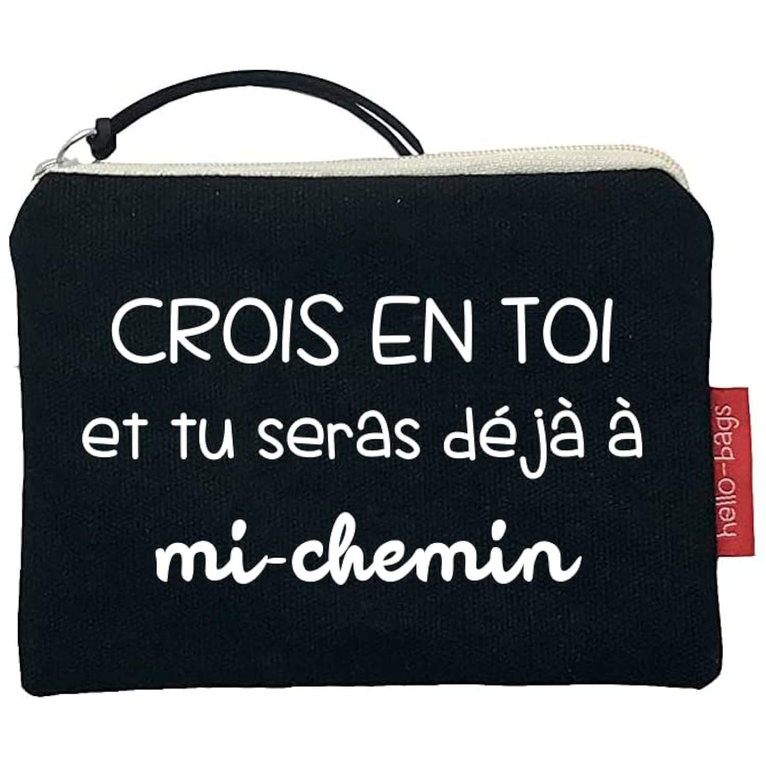 Hello-Bags. Purse Bag/Wallet/Card Holder. Outer: 100% Cotton. with Zip and Inner Lining. Includes Kraft Gift Envelope. Model: CROISENTOI. Colour: Ecru/Black. 14 x 10 cm., Black/White, Contemporary