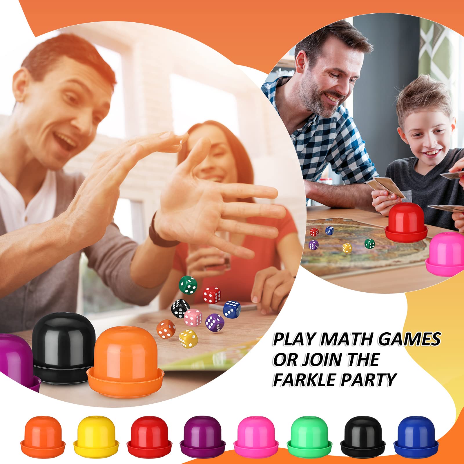 Lenwen 80 Pcs 6 Sided Dice Set and 8 Pcs Dice Cup with Lid and Tray, 16mm Colored Dice Games for Adults Kids, Bulk Dice Stacking Set with Cup, Plastic Dice Shaker Cups for Board Games Math Classroom