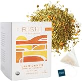Rishi Tea Turmeric Ginger Organic Sachet Tea Bags, Caffeine Free, 15ct | Spicy Ginger and Citrus Herbal Tea Blend, Enjoy Hot or Iced, Sustainable, 15 Servings