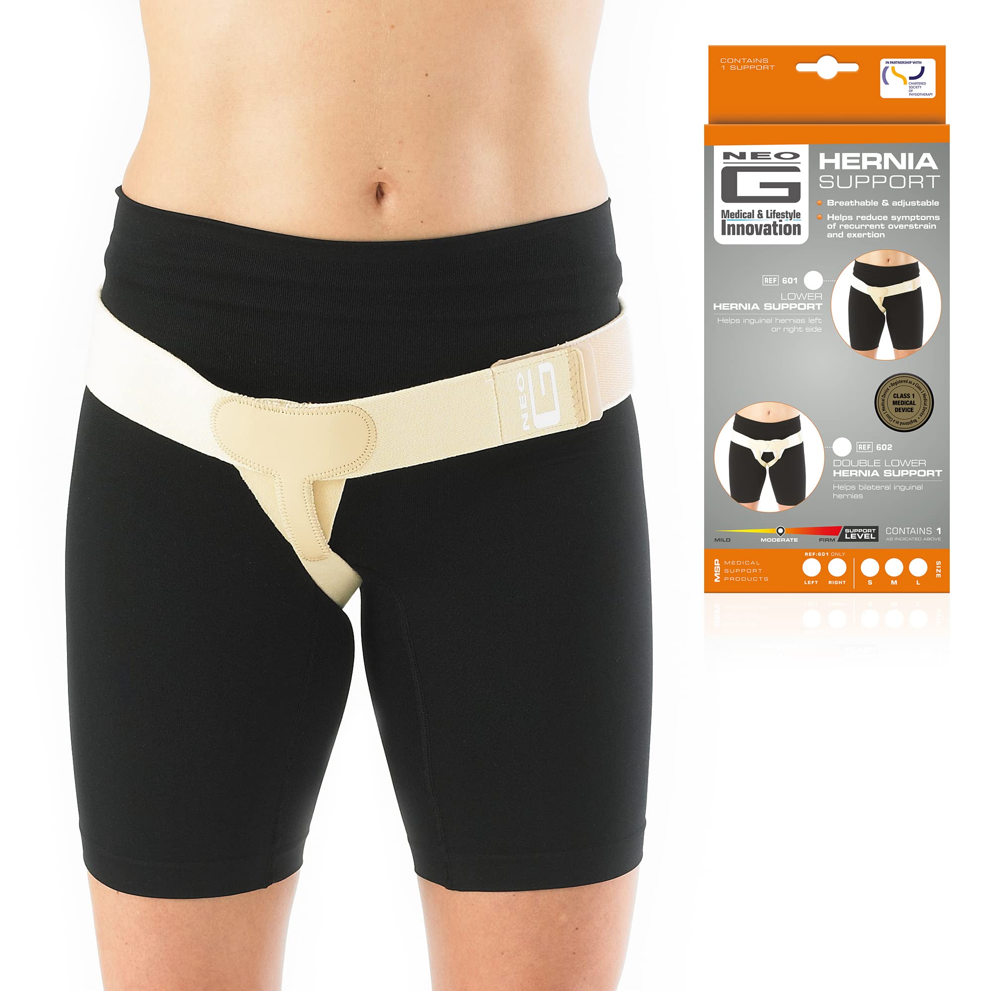 Neo-G Lower Hernia Support for Men and Women - Inguinal Hernia Support - Hernia Belt Reduces Symptoms of Overstrain & Exertion - Truss for Hernia Breathable & Adjustable (Small, Left)