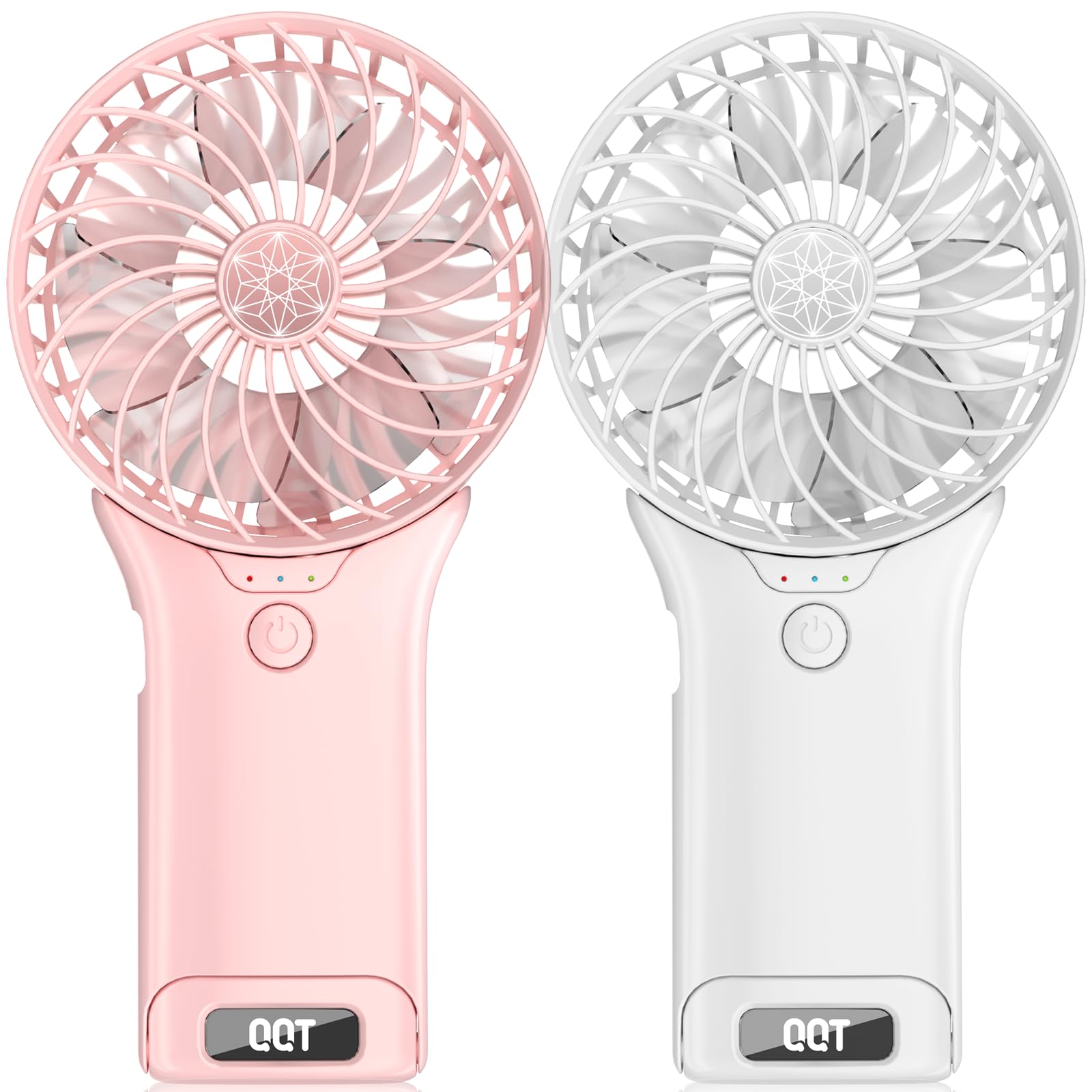 QQT Mini Handheld Fan,4 Speed Adjustable Portable Battery Operated Fans,USB Rechargeable Desk Fan with Mirror,Max 20 Hrs Hand Fan For Travel Office Outdoor Women Men(Pink&White)