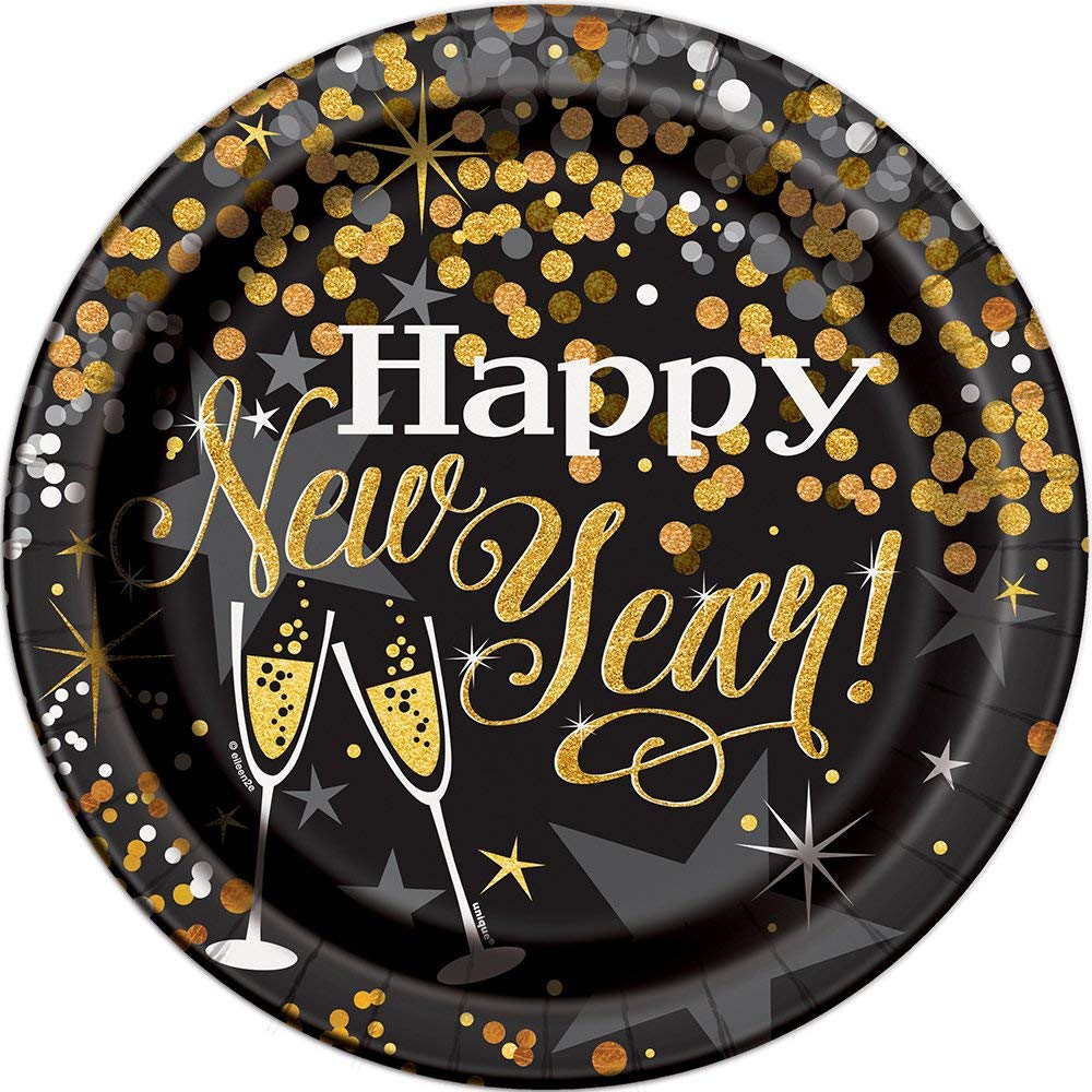 Unique Party 58055 - Glittering New Years Paper Party Plates, Pack of 8