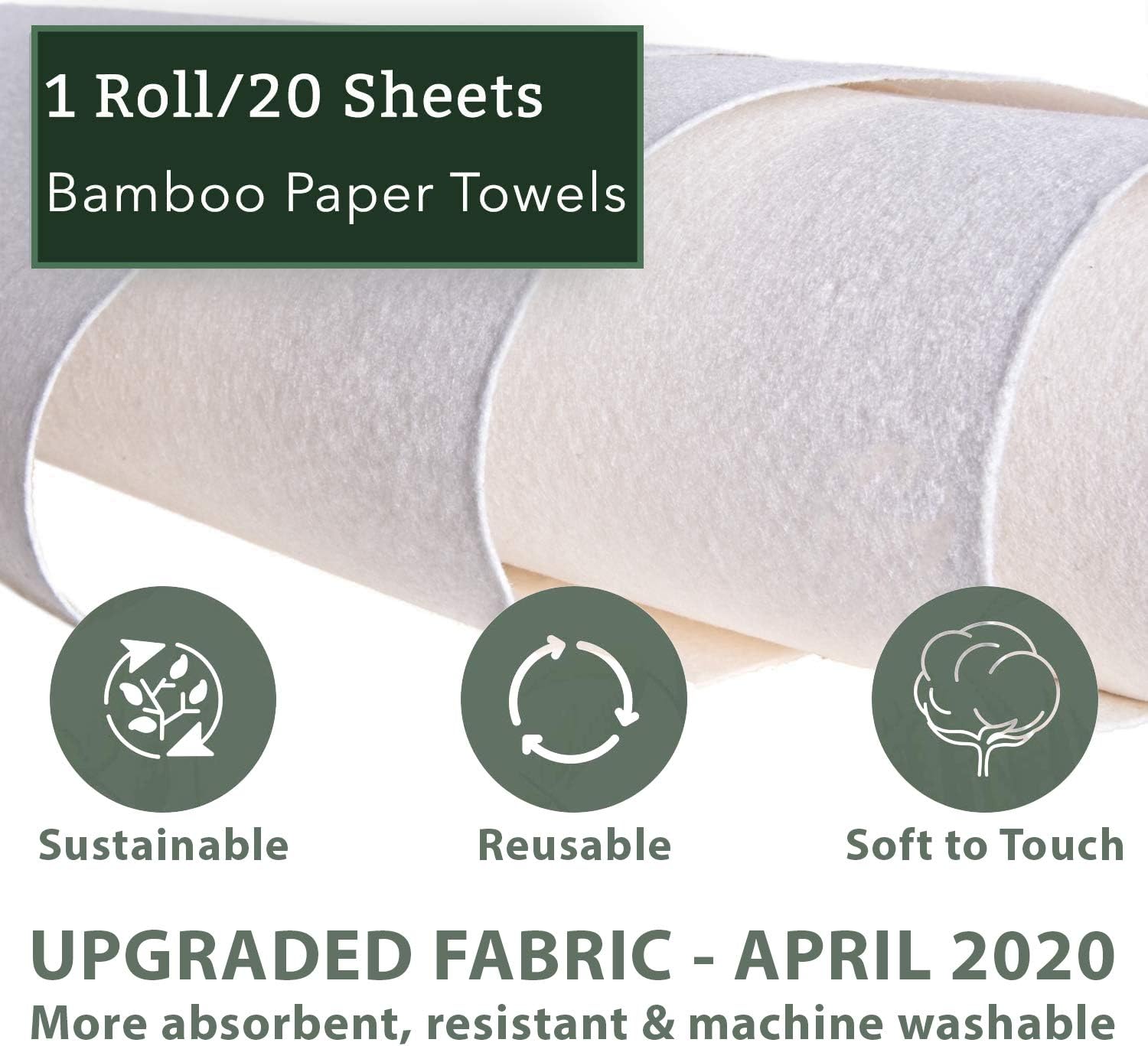 Bamboo Reusable Paper Towels Washable Roll (20 Sheets) Zero Waste Unpaper Towel Eco Friendly Products Sustainable Gifts - Kitchen Cleaning Rolls Alternative - Paper Towels Bulk Recycled Napkins Cloth: Health & Personal Care