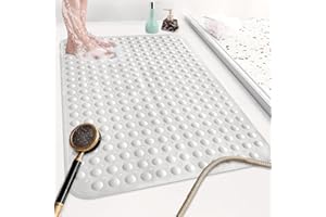 Mofonky Shower Mat Non Slip: 35.4 x 23.6 Inch Extra Large TPE Shower Mats for Inside Shower - Anti Slip Shower Stall Matt with Drain Hole and Suction Cups for Elderly