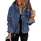 Necooer Women's Jean Jacket Distressed Washed Button Up Boyfriend Denim Jacket Coat With Pockets