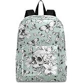 Mnsruu Student Backpack for School Vintage Goth Skull Laptop Backpack Aesthetic School Bookbags Casual Daypack Backpack Fits 15.6 Inch Laptop