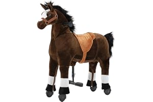 Pipleo Ride on Horse for Kids, (42.5'' Height) Horse Ride on Toy for 6 Years Old to Adult, Riding Horse Rider Mechanical Walking Action Plush Animal, No Battery or Electricity, Max Load 187 LBS - BRN