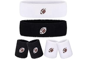 Daifunli 6 Pcs Sweatband Set Sports Headband Wristband Set 4 Moisture Wicking Athletic Wristband and 2 Headbands Wrist Sweatband Terry Cloth Sweat Absorbing Head Band for Workout