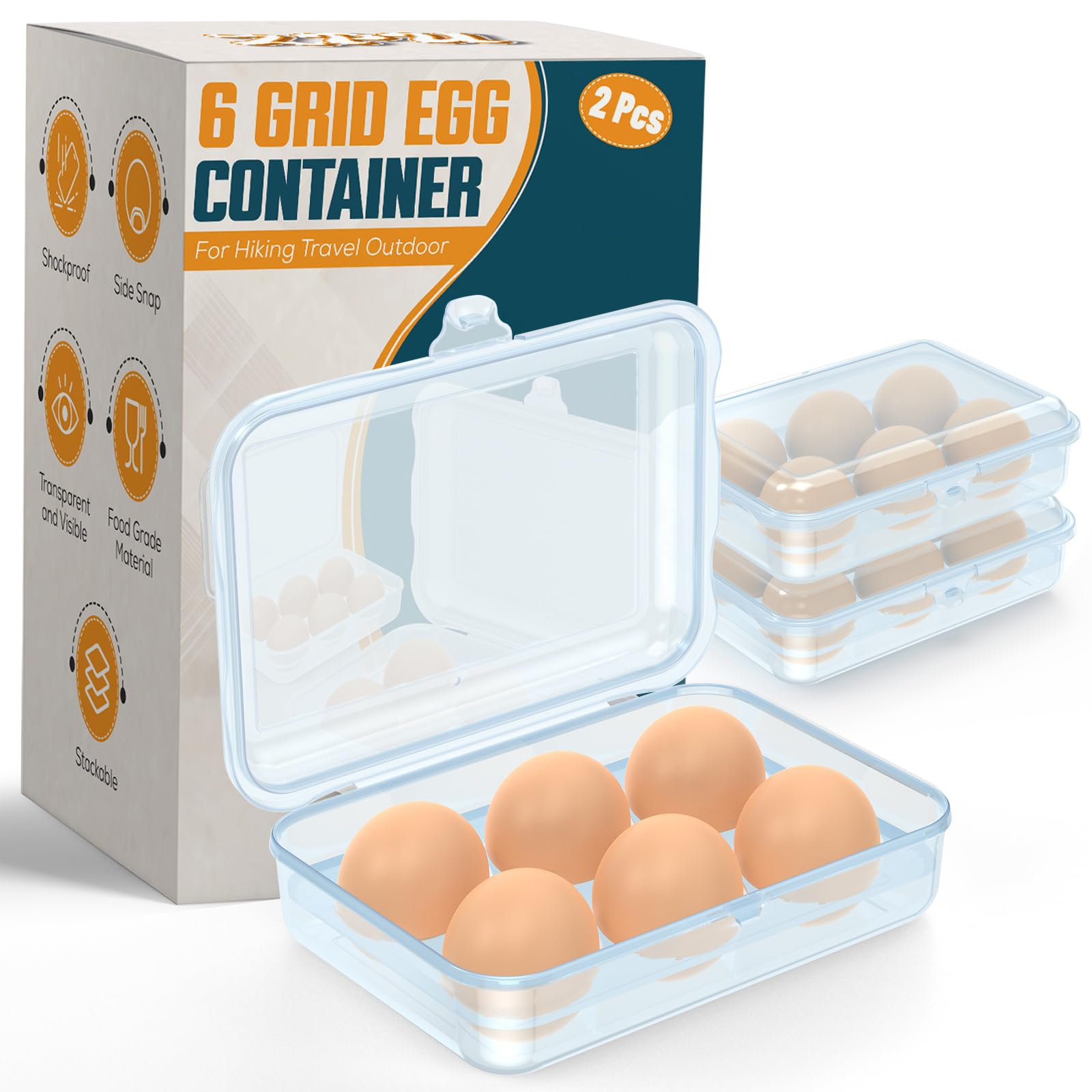 Photo 1 of ZPU Egg Holder Camping, 2Pcs 6 Grid Egg Container, Plastic Egg Carrier for Camping Picnic Travel Outdoor Refrigerator Kitchen, Protective Egg Storage Case, Blue