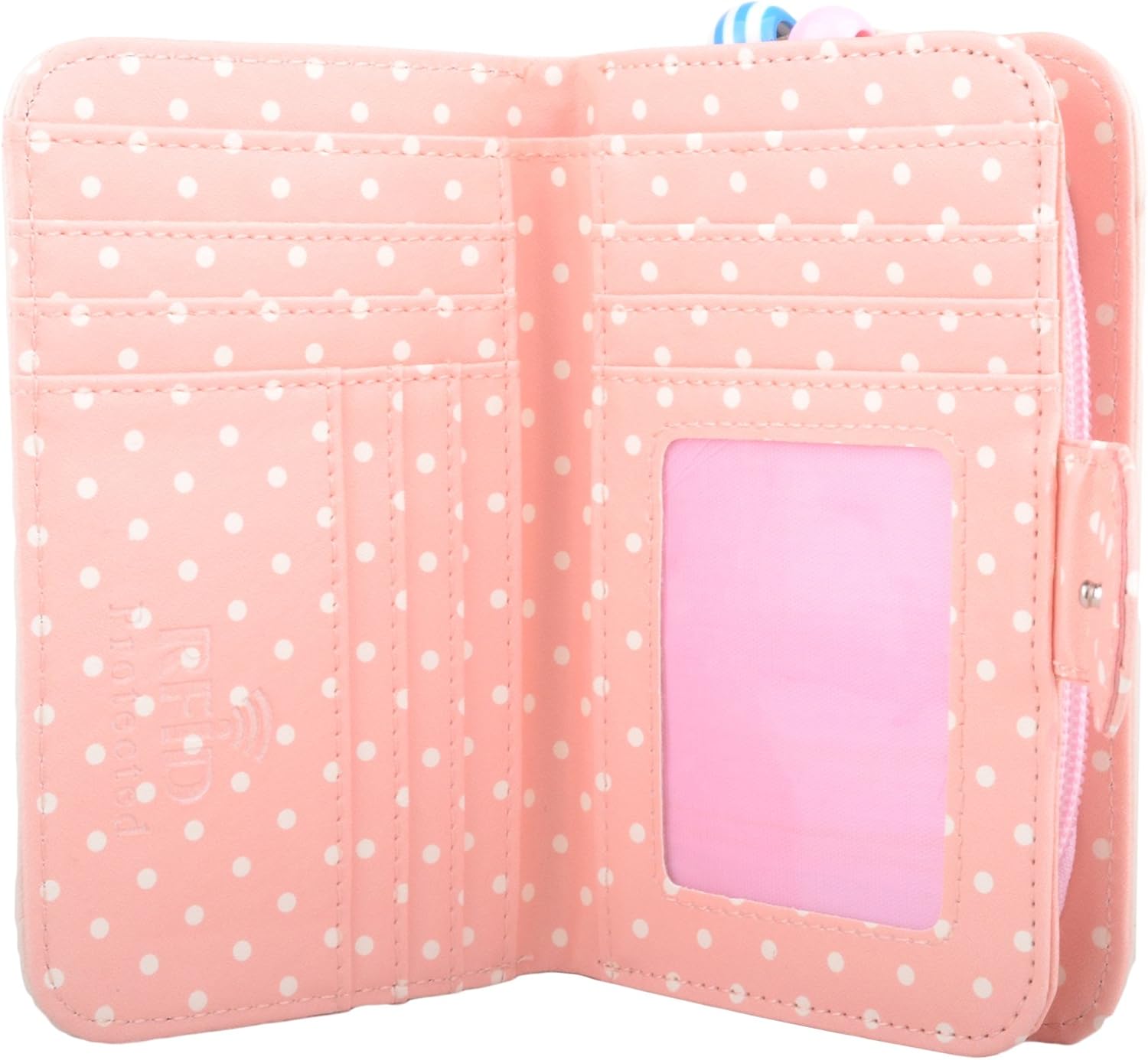 Womens Bi-Fold Faux Leather Polka Dot Money/Coin Holder/Purse - Beige - Image 4