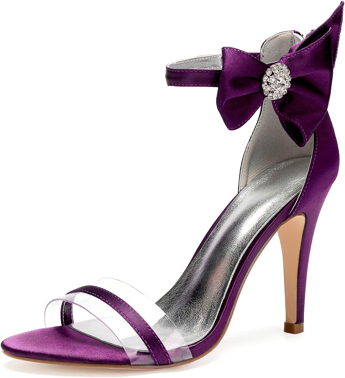 81430-12 Women's D'Orsay Dress Sandals Open Toe Stiletto High Heels Pumps Satin Rhinestone Bow Wedding Shoes