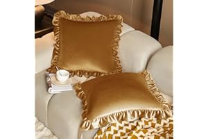 KKJIAF Gold Velvet Throw Pillow Covers 18 x 18 Inch Set of 2, Ruffle Euro Pillow Shams Velvet Square Pillow Case for Sofa Bedroom Couch Decorative