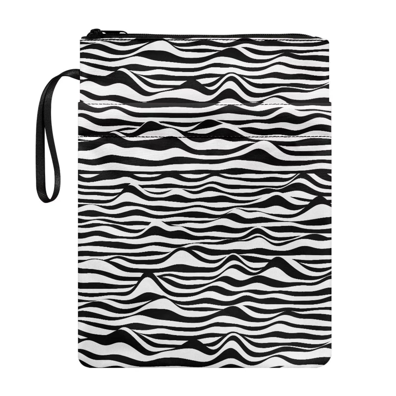 NETILGEN Wave Zebra Print Book Sleeves for Hardcover Zipper Book Protector with Pouch Book Covers for Paperbacks Washable Pouch Pocket Teen Adult Lover Gift