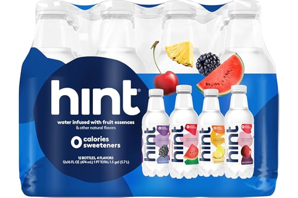 Hint Water Best Sellers Pack, 3 Bottles Each of: Watermelon, Blackberry, Cherry, and Pineapple, Zero Calories, Zero Sugar and Zero Sweeteners, 16 Fl Oz (Pack of 12)