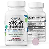 Bariatric Choice Chewable Calcium Citrate 500mg with Vitamin D3, Magnesium & Probiotics for Bariatric Surgery Patients Including Gastric Bypass & Sleeve Gastrectomy, Sugar-Free -Berry Flavor, 90 Count