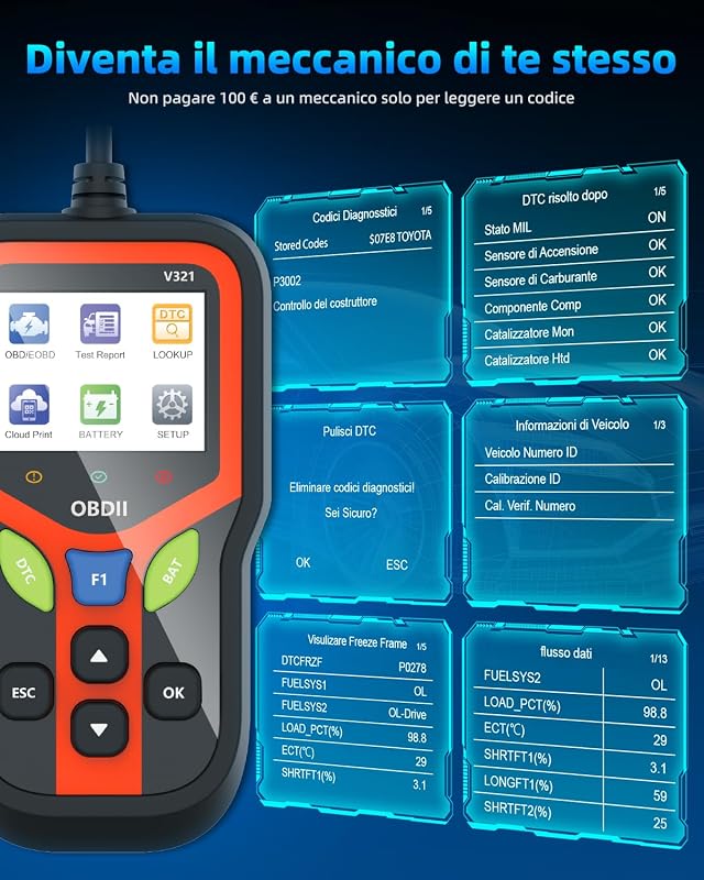 OBD2 Auto Diagnostica,Diagnosi Auto, Diagnosi Auto Professionale in Italiano per Tutti i Veicoli dal 1996 in Poi (Nero)