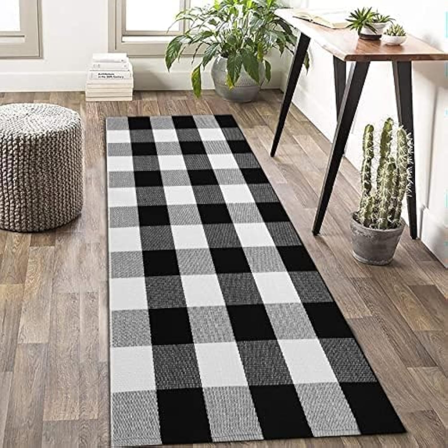 Photo 1 of KOZYFLY Buffalo Plaid Rug 2x6 Ft Black and White Runners for Hallways Washable Checkered Rug Cotton Kitchen Runner Carpet Runner Rugs for Entryway Bedroom Living Room Farmhouse Runner Rug