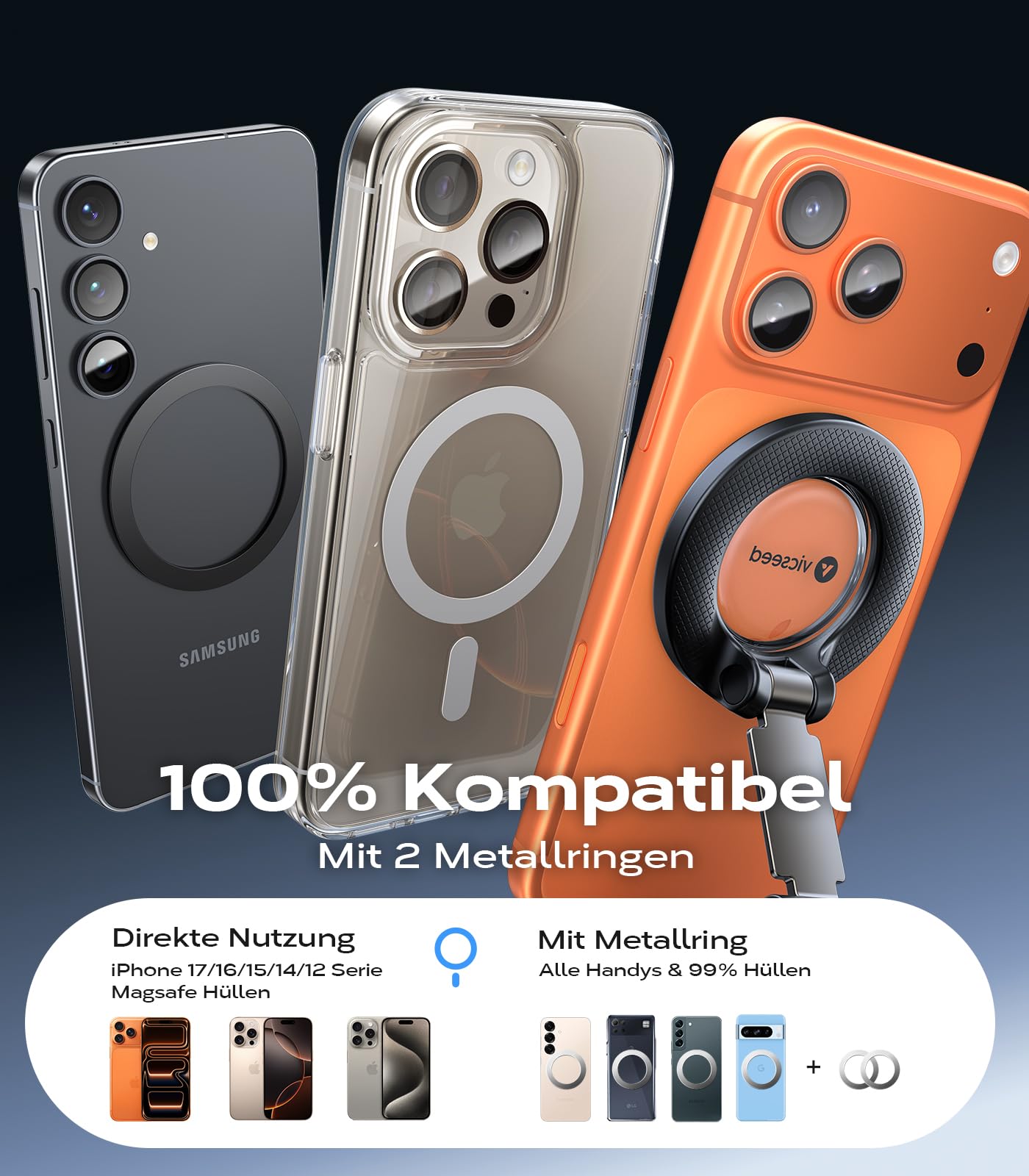 VICSEED Militärische Handyhalterung Auto Magnet für Magsafe Autohalterung [20XN55 Magnets & 20KG Vakuum Saugnapf] 360°Drehbar Magnetische Kfz Handy Halterung Auto für iPhone17 Pro Samsung Alle Handy 6