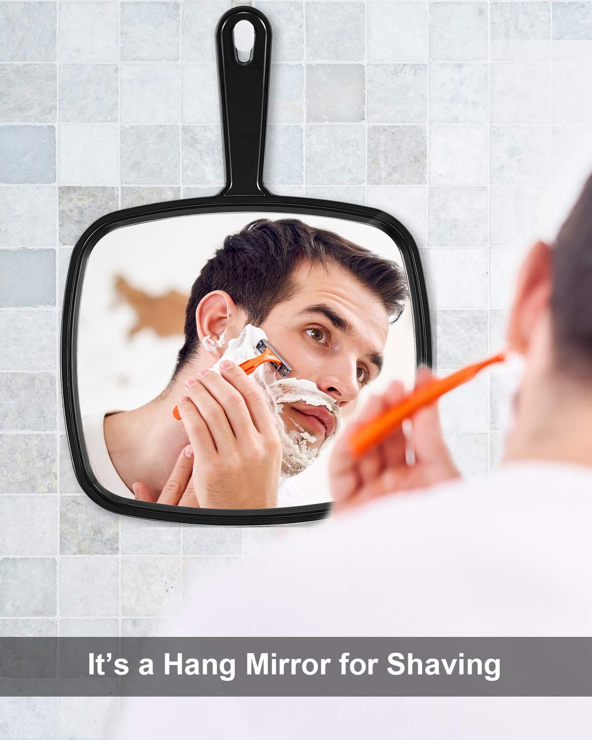 PROTECLE Extra Large Hand Mirror, Salon Barber Hairdressing Handheld Mirror with Handle (Square Black 9