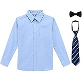 Bienzoe Boys Button Down Shirt: Kids Long Sleeve School Uniform Dress Tops Pack