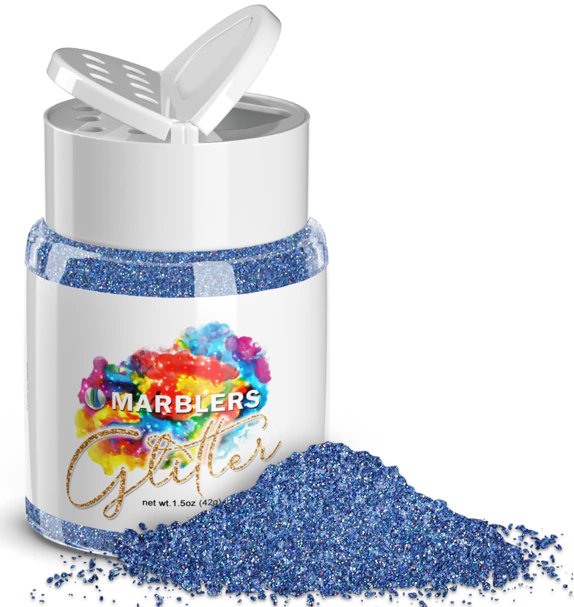 MARBLERS Holographic Glitter [Holo Denim] 1.5oz (42g) | Fine | Non-Toxic, Vegan, Cruelty-Free | Face, Body, Eyeshadow, Hair, Festival, Party Makeup | Nail Art, Polish | Resin, Tumbler, Slime, Craft — image 1