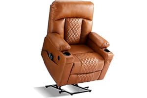 Eiayeebil Power Electric Lift Recliner Chair for Elderly,Dual Motor Lay Flat Leather Recliners with Heat and Massage,One Touch Reset with Cupholder,USB & Type C Ports (Light Brown)