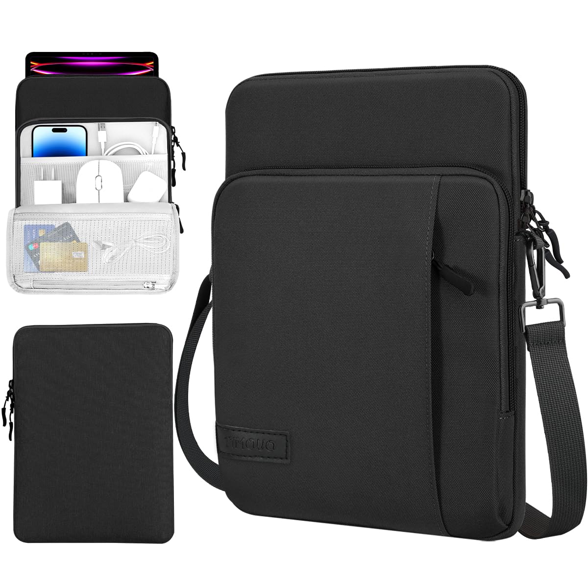 TiMOVO 13 Inch Tablet Sleeve with Shoulder Strap for iPad Air 13", iPad Pro 13"/ Pro 12.9", Surface Pro 12, Galaxy Tab S10 Plus/S10 FE+/S10 FE Plus, Remarkable Paper Pro 11.8", Black