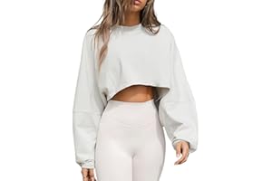 Remidoo Women's Casual Long Sleeve Cropped Sweatshirt Crewneck Pullover Shirt