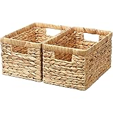 Wicker Storage Basket,Storage Basket with Built-in Handles, Water Hyacinth Storage Baskets for Organizing, Large Wicker Baskets for Storage, Woven Basket for Bedroom, Living Room(2Pack)
