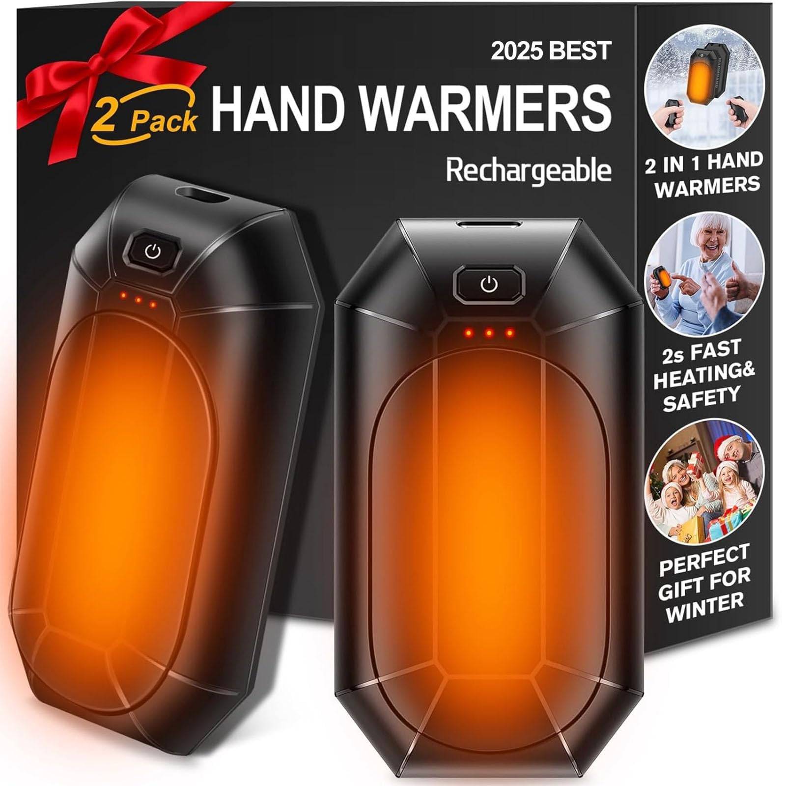 Photo 1 of 2-Pack Hand Warmers Rechargeable,Portable Electric Hand Warmers Reusable,USB 2 in 1 Handwarmers,Outdoor/Indoor/Working/Studying/Camping/Hunting/Golf/Pain Relief/Games/Warm Gifts for Men Women Kids