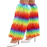 WMG Furry Faux Fur Leg Warmers For Women Fur Long Boot Covers Fluffy and Stretchy Leg Warmers For Christmas Cosplay